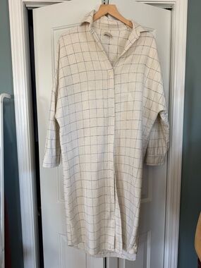 Jesse Kamm ivory windowpane Button-Up Shirt Dress
